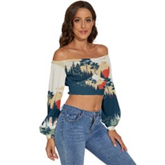 Long Sleeve Crinkled Weave Crop Top 