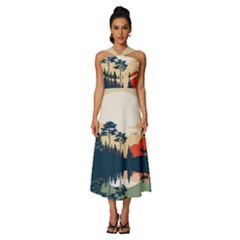 Sleeveless Cross Front Cocktail Midi Chiffon Dress 