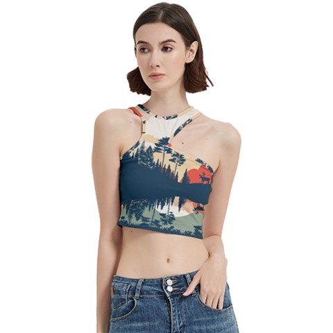 Summer Lake Forest Sunset Deer Water Cut Out Top from ArtsNow.com