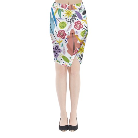 Summer Flowers Spring Background Midi Wrap Pencil Skirt from ArtsNow.com