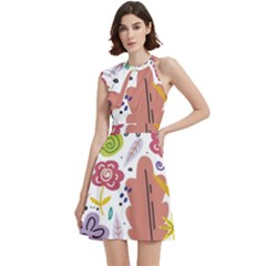 Cocktail Party Halter Sleeveless Dress With Pockets 