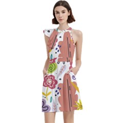 Cocktail Party Halter Sleeveless Dress With Pockets 