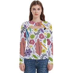 Summer Flowers Spring Background Women s Cut Out Long Sleeve T