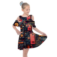 Kids  Shoulder Cutout Chiffon Dress 