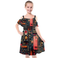 Kids  Cut Out Shoulders Chiffon Dress 