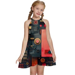 Kids  Halter Collar Waist Tie Chiffon Dress 