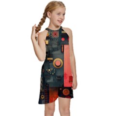 Kids  Halter Collar Waist Tie Chiffon Dress 