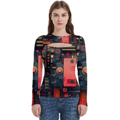 Tech Technology Pattern Women s Cut Out Long Sleeve T