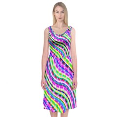 Neon Trippy Swirls Twirls Design Midi Sleeveless Dress from ArtsNow.com