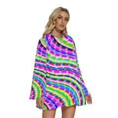 Round Neck Long Sleeve Bohemian Style Chiffon Mini Dress 