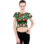 Strawberries Pattern Crew Neck Crop Top