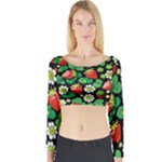 Strawberries Pattern Long Sleeve Crop Top