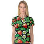 Strawberries Pattern V-Neck Sport Mesh T-Shirt