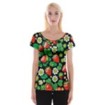 Strawberries Pattern Cap Sleeve Top