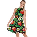 Strawberries Pattern Sleeveless Halter Neck A-Line Dress