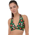 Strawberries Pattern Halter Plunge Bikini Top