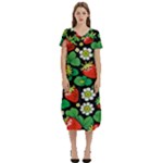 Strawberries Pattern T-Shirt Midi Dress With Pockets