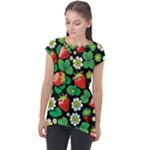 Strawberries Pattern Cap Sleeve High Low Top