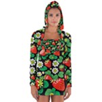 Strawberries Pattern Long Sleeve Hooded T-shirt