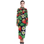 Strawberries Pattern Turtleneck Maxi Dress