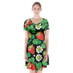 Strawberries Pattern Short Sleeve V-neck Flare Dress