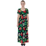 Strawberries Pattern High Waist Short Sleeve Maxi Dress