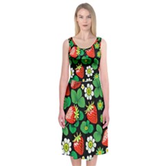 Strawberries Pattern Midi Sleeveless Dress from ArtsNow.com