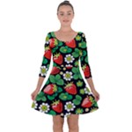 Strawberries Pattern Quarter Sleeve Skater Dress