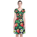 Strawberries Pattern Short Sleeve Front Wrap Dress