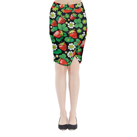 Strawberries Pattern Midi Wrap Pencil Skirt from ArtsNow.com