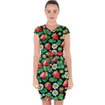 Strawberries Pattern Capsleeve Drawstring Dress 