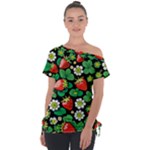 Strawberries Pattern Off Shoulder Tie-Up T-Shirt