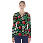 Strawberries Pattern V-Neck Long Sleeve Top