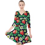 Strawberries Pattern Quarter Sleeve Front Wrap Dress