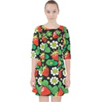 Strawberries Pattern Quarter Sleeve Pocket Dress