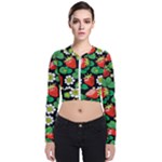 Strawberries Pattern Long Sleeve Zip Up Bomber Jacket