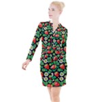 Strawberries Pattern Button Long Sleeve Dress