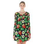 Strawberries Pattern Long Sleeve Velvet V-neck Dress