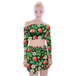 Strawberries Pattern Off Shoulder Top with Mini Skirt Set