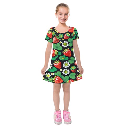 Strawberries Pattern Kids  Short Sleeve Velvet Dress from ArtsNow.com