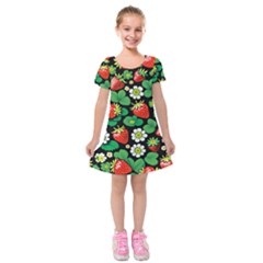 Strawberries Pattern Kids  Short Sleeve Velvet Dress from ArtsNow.com