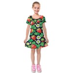 Strawberries Pattern Kids  Short Sleeve Velvet Dress