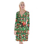 Strawberries Pattern Long Sleeve Velvet Front Wrap Dress