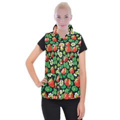 Strawberries Pattern Women s Button Up Vest from ArtsNow.com