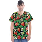 Strawberries Pattern Men s V-Neck Scrub Top