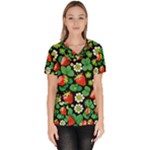 Strawberries Pattern Women s V-Neck Scrub Top