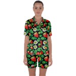 Strawberries Pattern Satin Short Sleeve Pajamas Set