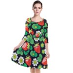 Strawberries Pattern Quarter Sleeve Waist Band Dress