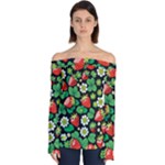 Strawberries Pattern Off Shoulder Long Sleeve Top