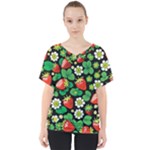 Strawberries Pattern V-Neck Dolman Drape Top